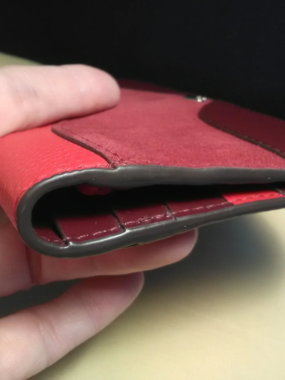 NWOT Kate Spade Red suede & leather Colorblock Spade emblem LG. Wallet Beauty